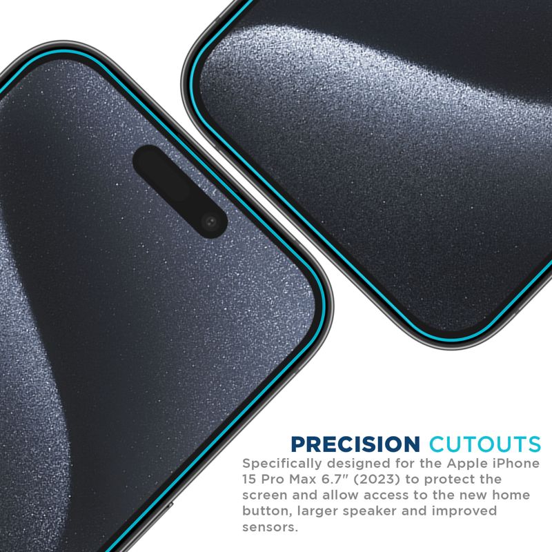 Tech Armor iPhone 15 Pro Max Screen Protector 6.7 inch - Ballistic Tempered Glass, 3 Pack + Bonus Camera Lens Protectors