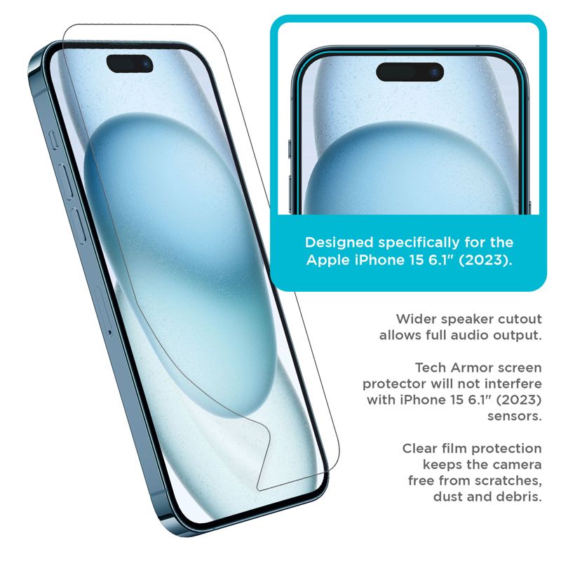 Tech Armor 4 Pack HD Clear Film Screen Protector for Apple NEW iPhone 15 6.1 Inch