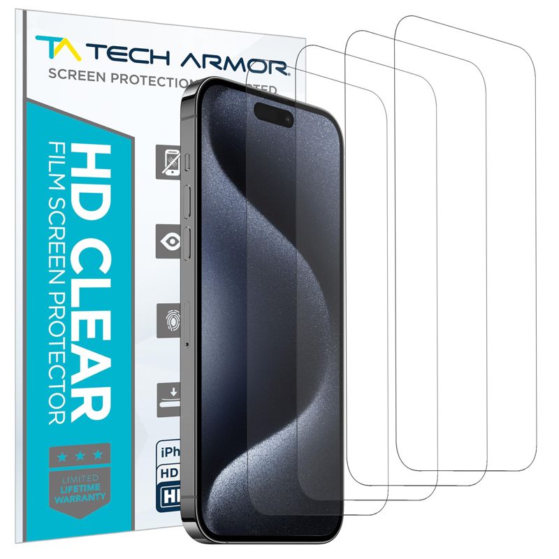 Tech Armor 4 Pack HD Clear Film Screen Protector for Apple NEW iPhone 15 Pro Max 6.7 Inch