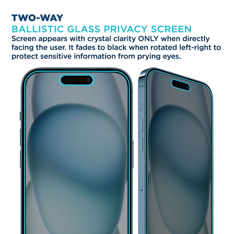 Tech Armor 1 Pack Privacy Screen Protector for iPhone 15 Anti-Spy Case Friendly Easy Installation Ballistic Tempered Glass Bubble Free 3D Touch Support [6.1 inch]