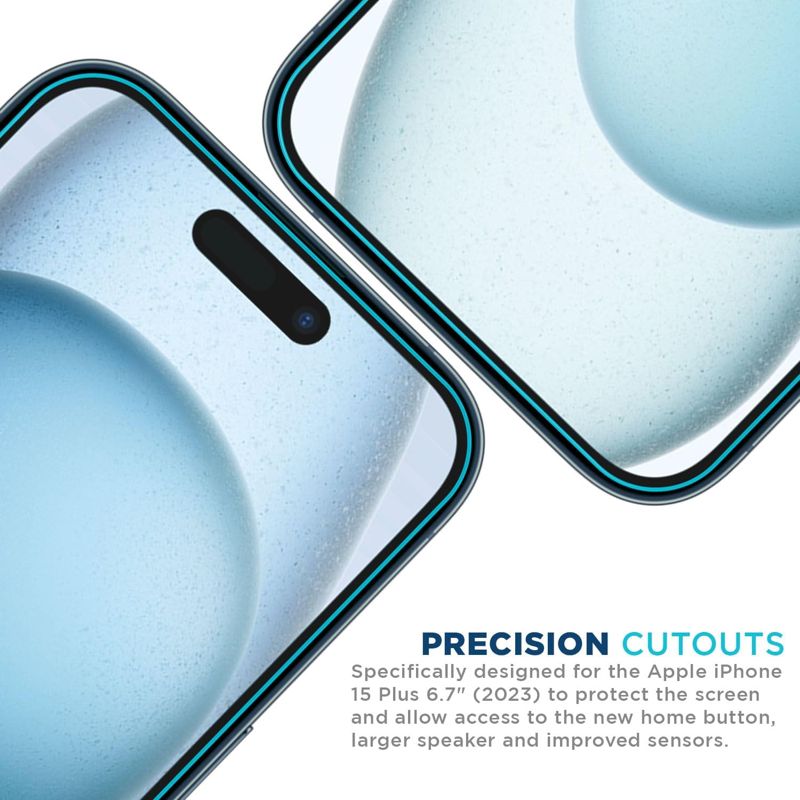 Tech Armor iPhone 15 Plus Screen Protector 6.7 Inch - Ballistic Tempered Glass, Case Friendly, Sensor Protection, HD, 9H Hardness, 3 Pack + Bonus Camera Lens Protector