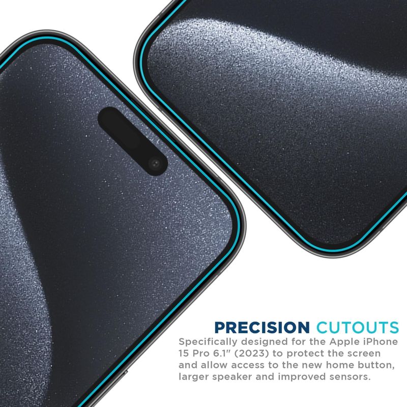 Tech Armor iPhone 15 Pro Screen Protector 6.1 Inch - Ballistic Tempered Glass, Case Friendly, Sensor Protection, HD, 9H Hardness, 3 Pack + Bonus Camera Lens Protector