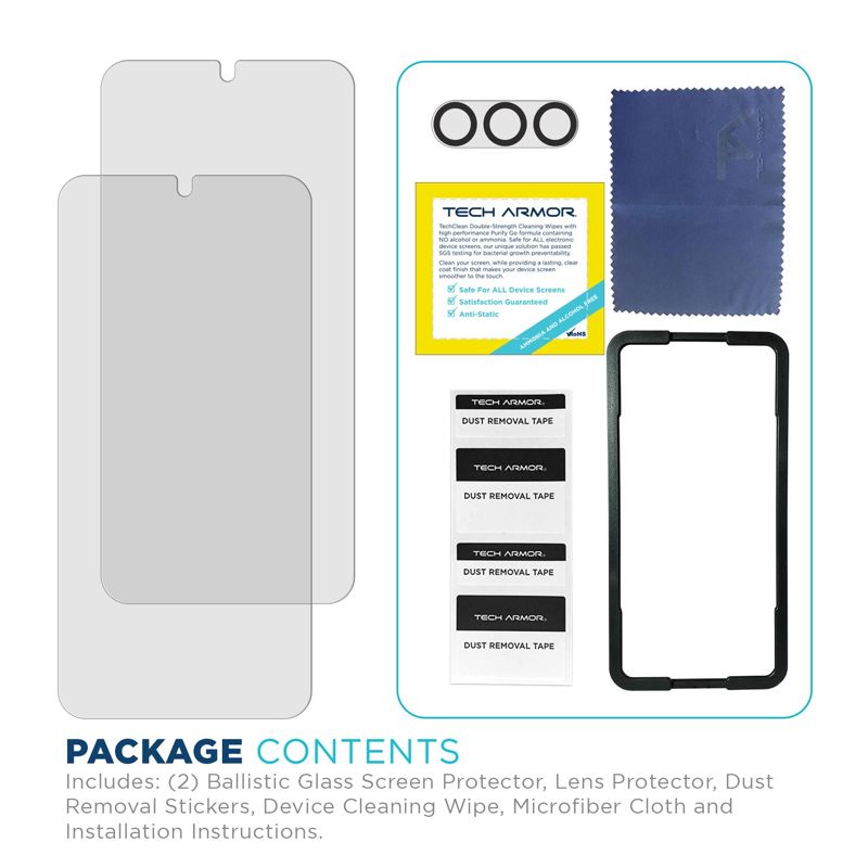 Tech Armor Samsung Galaxy S24 Plus Screen Protector - 2 Pack, Ballistic Tempered Glass, Case-Friendly Design + Installation Tray with Bonus Lens Protector