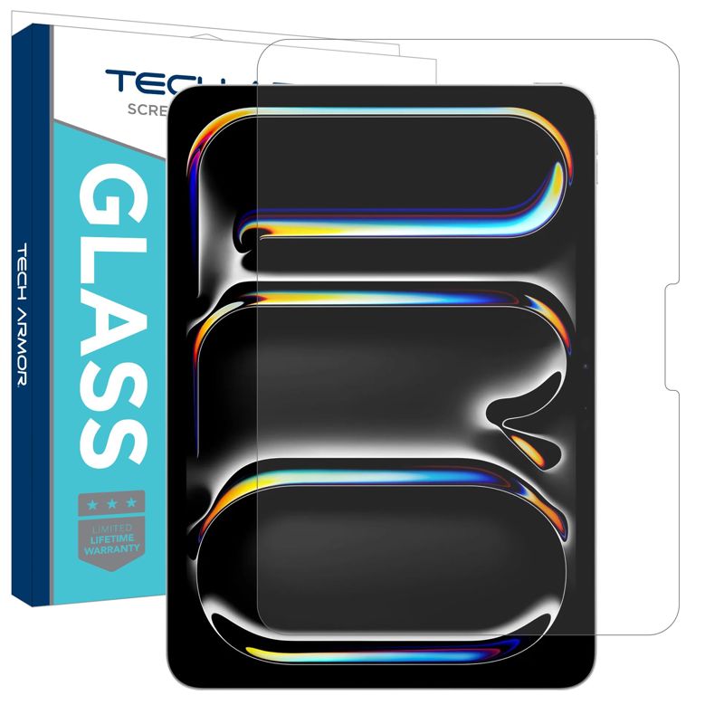 Tech Armor for Apple iPad Pro 11 Inch Screen Protector M5 2025 & M4 2024 - Ballistic Tempered Glass, Bubble Free, 9H+, HD Clear, Scratch Resistant + Easy Installation Tray - 1 Pack