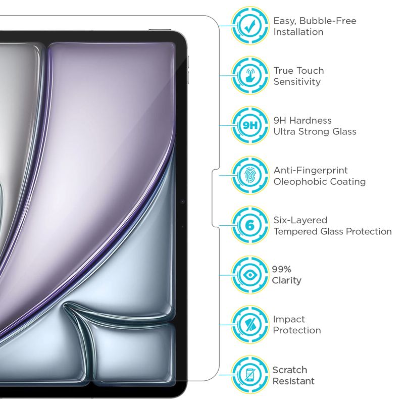 Tech Armor Screen Protector for iPad Air 13 (2024) - Ballistic Tempered Glass, Apple Pencil Compatible, 9 H Hardness, Liquid Retina Display + Easy Installation Tray - 1 Pack