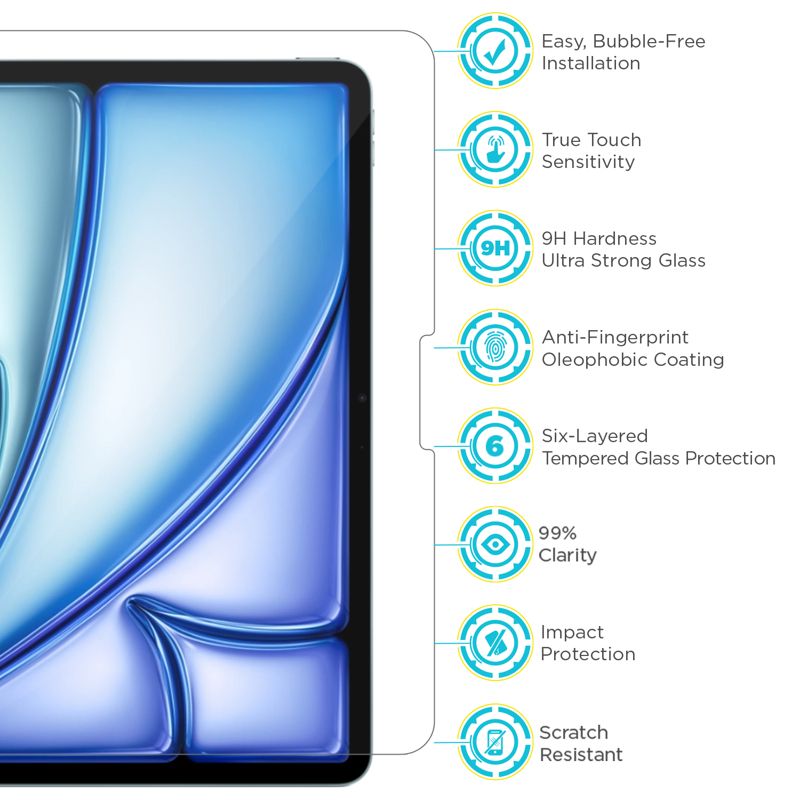Tech Armor for iPad Air 13 Inch Screen Protector M4 2026 & M3 2025, M2 2024 - Ballistic Tempered Glass, Apple Pencil Compatible, 9H+, Anti-Scratch, Easy Installation Tray - 1 Pack