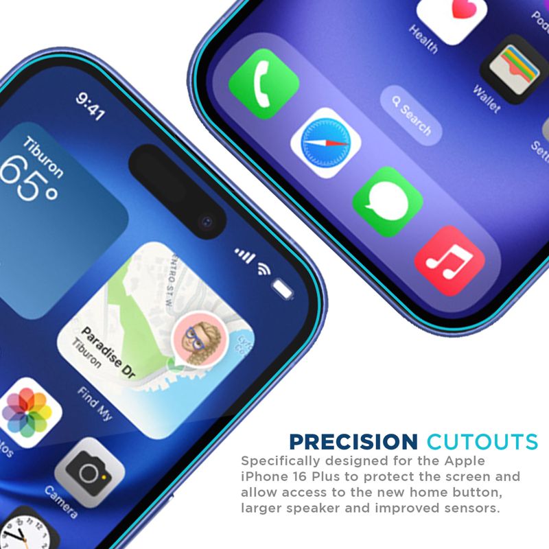 Tech Armor Screen Protector for iPhone 16 Plus - Ballistic Tempered Glass, Case Friendly, Sensor Protection, HD, 9H Hardness, 3 Pack + Bonus Camera Lens Protector