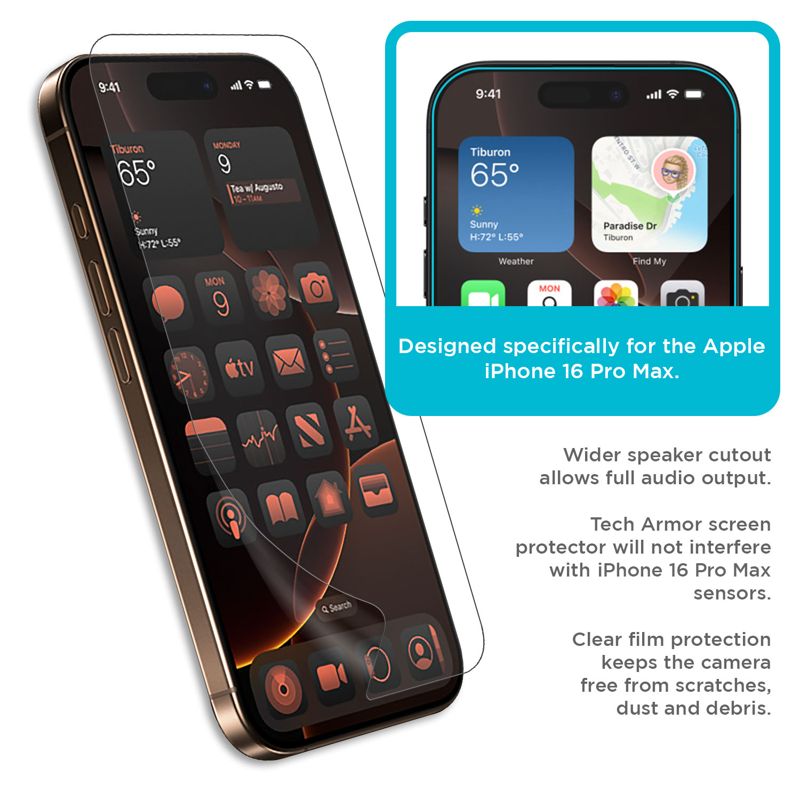 Tech Armor 4 Pack iPhone 16 Pro Max Screen Protector - HD Clear Film, Crystal Clear Clarity, Premium Quality