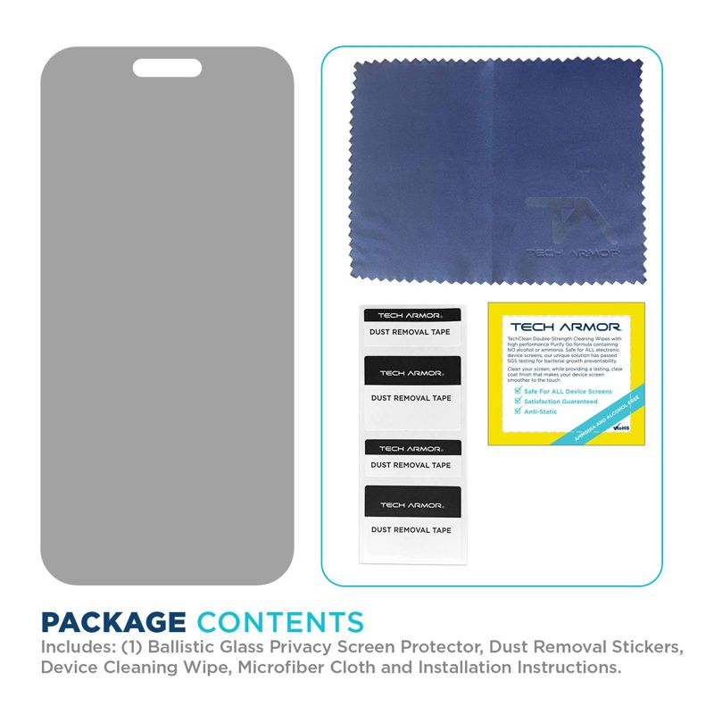 Tech Armor Privacy Screen Protector for iPhone 16 Plus - Ballistic Tempered Glass, Anti-Spy, Case Friendly, Easy Installation, Bubble Free, Touch Support, 1 Pack