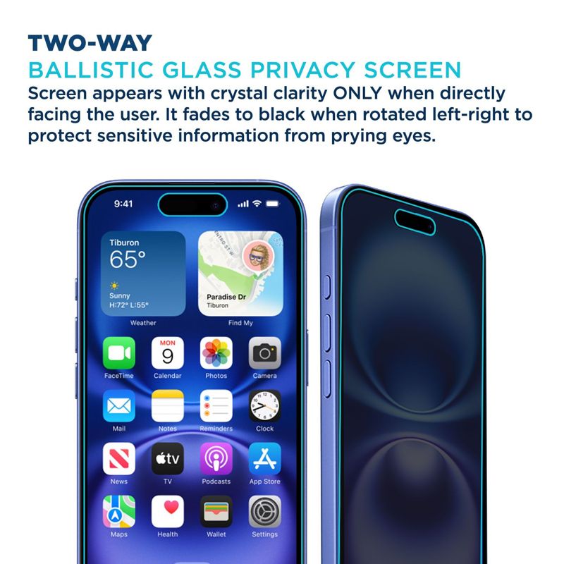 Tech Armor Privacy Screen Protector for iPhone 16 Plus - Ballistic Tempered Glass, Anti-Spy, Case Friendly, Easy Installation, Bubble Free, Touch Support, 1 Pack