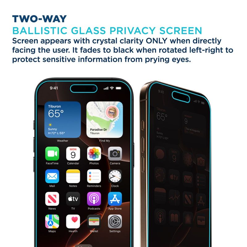 Tech Armor Privacy Screen Protector for iPhone 16 Pro Max - Ballistic Tempered Glass, Anti-Spy, Case Friendly, Easy Installation, Bubble Free, Touch Support, 1 Pack