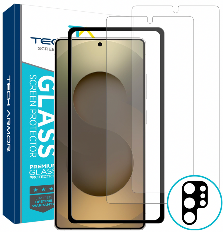Tech Armor Samsung Galaxy S25 Ultra Screen Protector - 2 Pack, Ballistic Tempered Glass, Case-Friendly Design + Installation Tray with Bonus Lens Protector