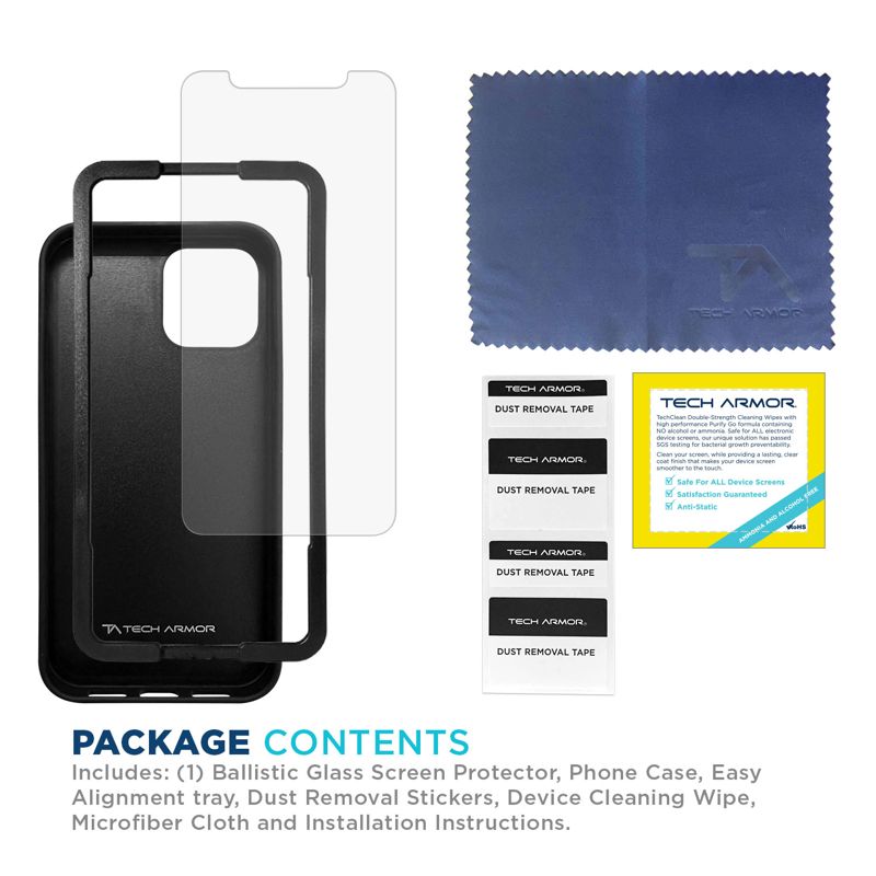 Tech Armor for iPhone 11 / XR Carbon Fiber Case + Ballistic Glass Screen Protector, Matte Black Lightweight, Protective Case with Alignment Tray & Cleaning Kit - 1 Pack