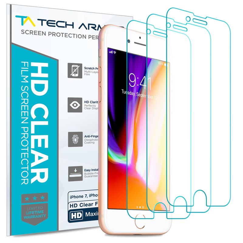 Tech Armor HD Clear Film Screen Protector Designed for Apple iPhone SE 2020 , iPhone 7 and iPhone 8 ( 4.7 Inch ) 4 Pack