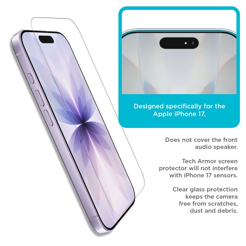 Tech Armor iPhone 17 Screen Protector Glass 6.3 inch - Ballistic Tempered, Case Friendly, 3 Pack