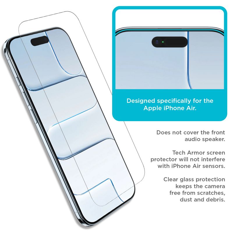 Tech Armor iPhone 17 Air Screen Protector Glass 6.5 inch - Ballistic Tempered, Case Friendly, 3 Pack