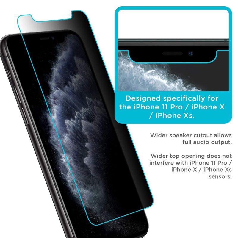 Tech Armor Privacy Ballistic Glass Screen Protector Designed for Apple iPhone 11 Pro , iPhone X and iPhone Xs 5.8 Inch 1 Pack 2019 Tempered Glass