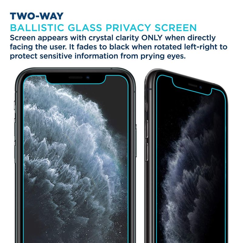 Tech Armor Privacy Ballistic Glass Screen Protector Designed for Apple iPhone 11 Pro , iPhone X and iPhone Xs 5.8 Inch 1 Pack 2019 Tempered Glass