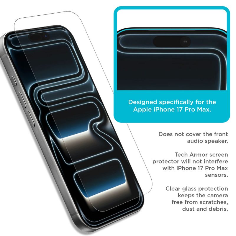 Tech Armor iPhone 17 Pro Max Screen Protector 6.9 inch- Ballistic Tempered Glass, Case Friendly,  3 Pack