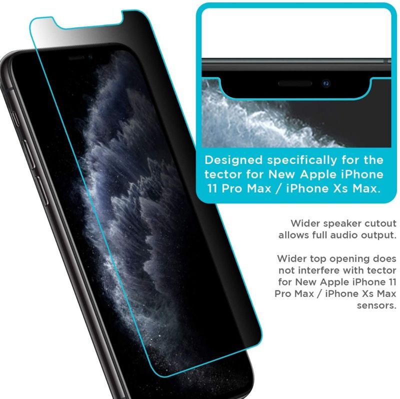 Tech Armor Privacy Ballistic Glass Screen Protector Designed for Apple iPhone 11 Pro Max and iPhone Xs Max 6.5 Inch 1 Pack 2019 Tempered Glass
