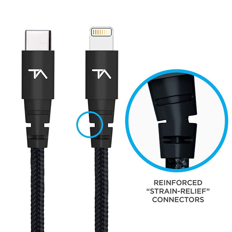 Tech Armor Apple MFi Certified 6 FT USB C to Lightning Sync/Charge Cable Compatible with iPhone, iPad, MacBook and iPod, Supports Fast Charge (with Type C Chargers), Black [1 - Pack]