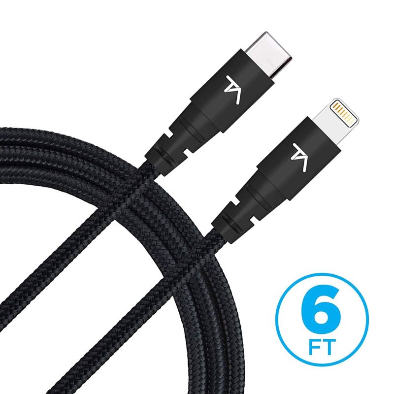 Tech Armor Apple MFi Certified 6 FT USB C to Lightning Sync/Charge Cable Compatible with iPhone, iPad, MacBook and iPod, Supports Fast Charge (with Type C Chargers), Black [1 - Pack]