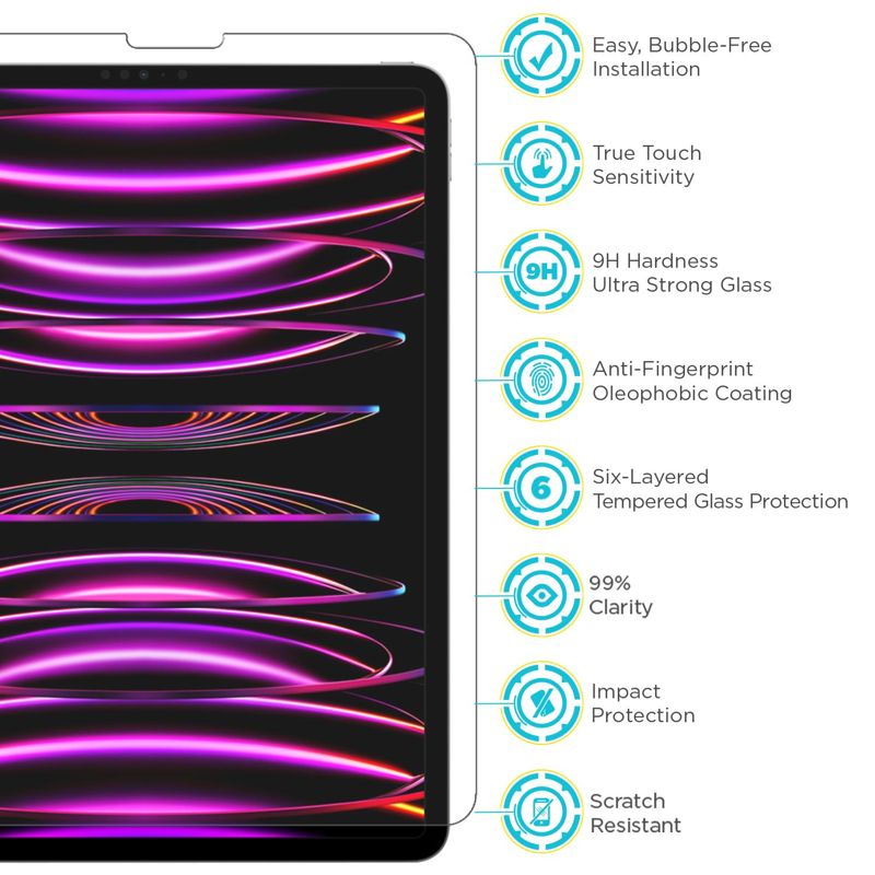 Tech Armor Ballistic Glass Screen Protector Designed for Apple NEW iPad Pro 12.9-inch 2022, 2021, 2020 and 2018 Tempered Glass 1 Pack