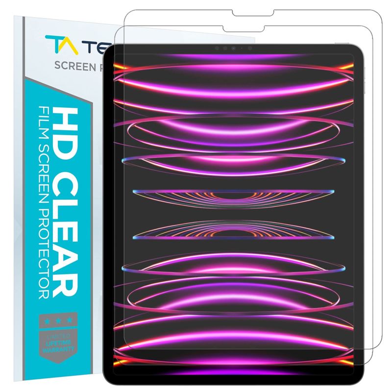 Tech Armor HD Clear Film Screen Protector Designed for Apple iPad Pro 12.9-inch 2022, 2021, 2020 and 2018 [ 2 Pack ]