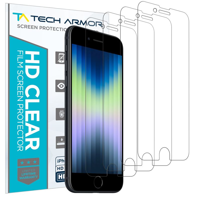 Tech Armor HD Clear Film Screen Protector Designed for Apple iPhone SE 3 (2022), iPhone SE 2 (2020) , iPhone 7 and iPhone 8 ( 4.7 Inch ) 4 Pack