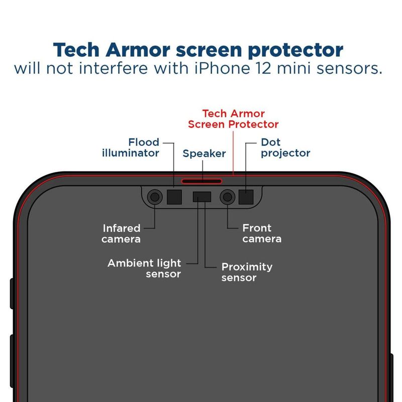 Tech Armor Ballistic Glass Screen Protector Designed for Apple NEW iPhone 12 mini 5.4 Inch 3 Pack Tempered Glass 2020