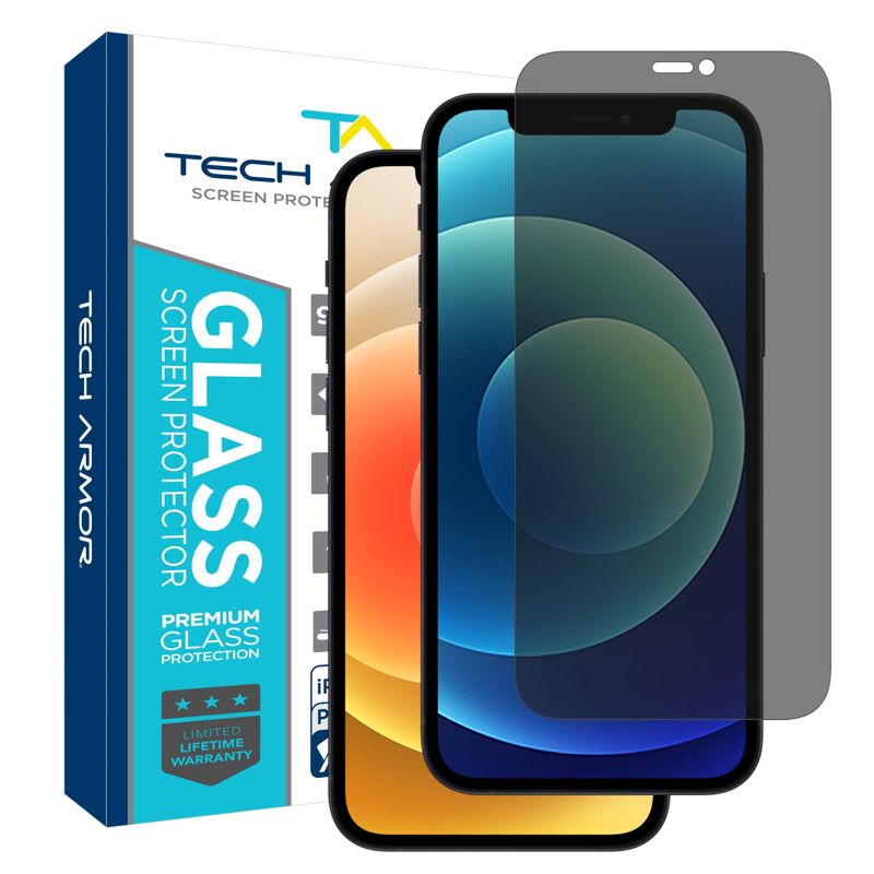 Tech Armor Privacy Ballistic Glass Screen Protector Designed for Apple iPhone 12 and iPhone 12 Pro 6.1 Inch 1 Pack Tempered Glass