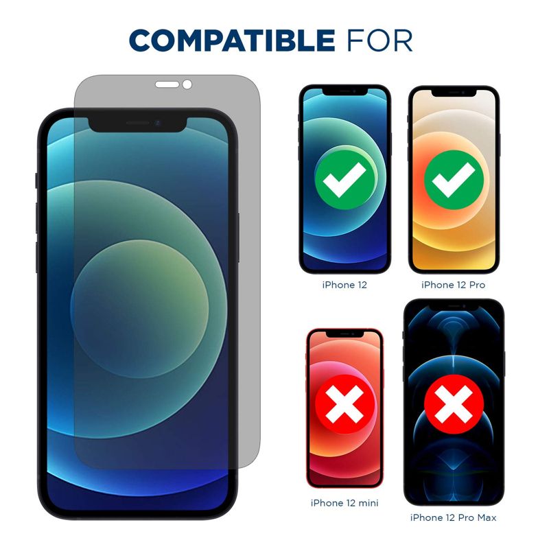 Tech Armor Privacy Ballistic Glass Screen Protector Designed for Apple iPhone 12 and iPhone 12 Pro 6.1 Inch 1 Pack Tempered Glass
