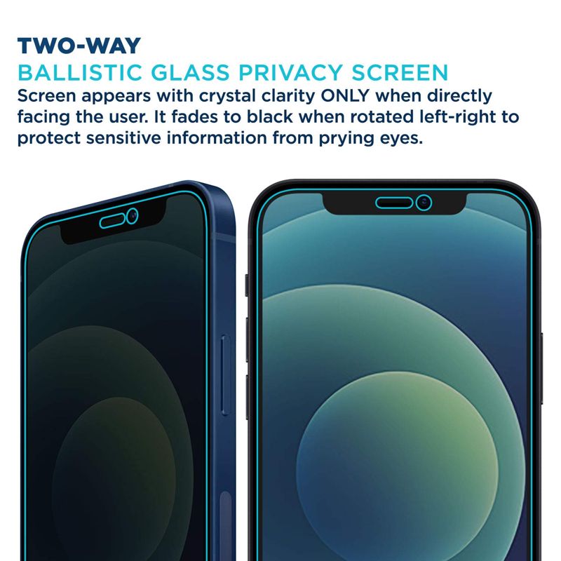 Tech Armor Privacy Ballistic Glass Screen Protector Designed for Apple iPhone 12 and iPhone 12 Pro 6.1 Inch 1 Pack Tempered Glass