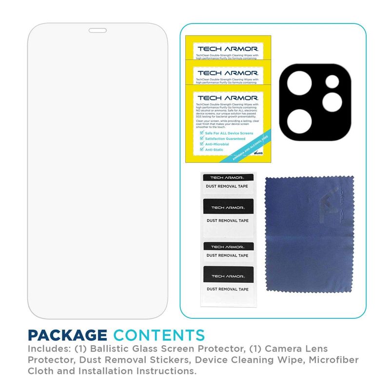 Tech Armor HD Clear Camera Lens Protector and Ballistic Glass Screen Protector Designed For iPhone 12 6.1 Inch 1 Pack Tempered Glass 2020