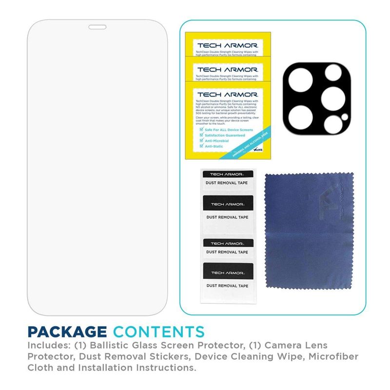 Tech Armor HD Clear Camera Lens Protector and Ballistic Glass Screen Protector Designed For iPhone 12 Pro 6.1 Inch 1 Pack Tempered Glass 2020