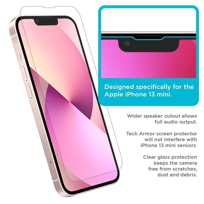 Tech Armor Ballistic Glass Screen Protector Designed for Apple NEW iPhone 13 mini 5.4 Inch 3 Pack Tempered Glass 2021