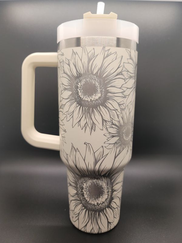 Spring Sunflower Tumbler Engraved Stanley Quencher 40oz (30oz Cream, Sunflower Only)