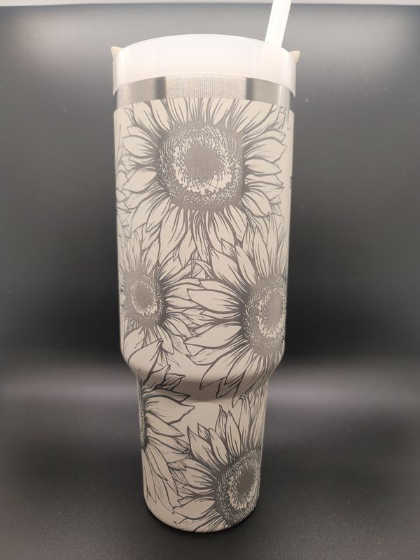 Spring Sunflower Tumbler Engraved Stanley Quencher 40oz (30oz Cream, Sunflower Only)