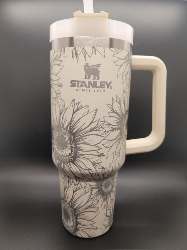 Spring Sunflower Tumbler Engraved Stanley Quencher 40oz (30oz Cream, Sunflower Only)