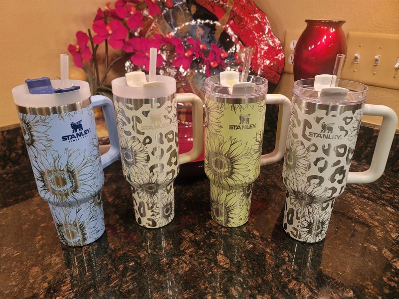Spring Sunflower Tumbler Engraved Stanley Quencher 40oz (30oz Cream, Sunflower Only)