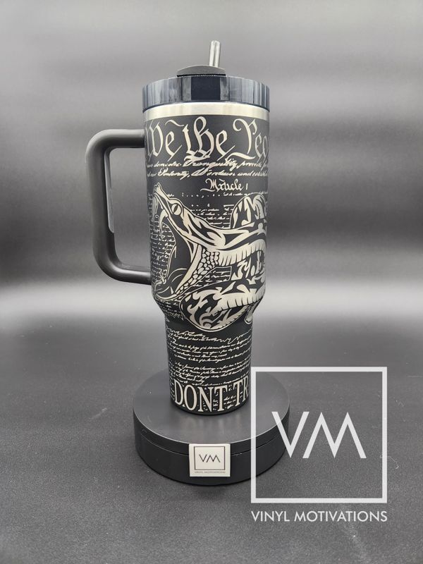 We The People / Don't Tread on Me Tumbler Engraved Stanley Quencher 40oz (Custom-MonogramCream, Roses)