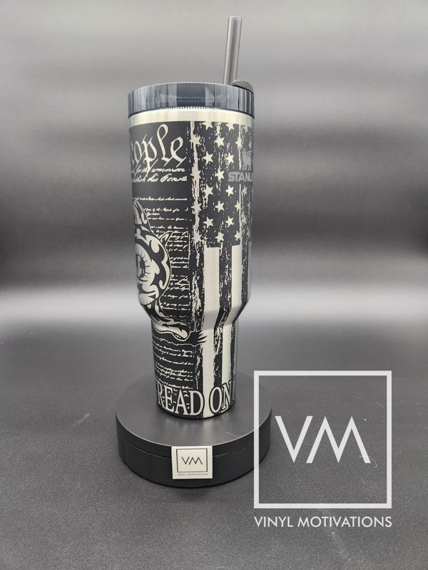 We The People / Don't Tread on Me Tumbler Engraved Stanley Quencher 40oz (Custom-MonogramCream, Roses)