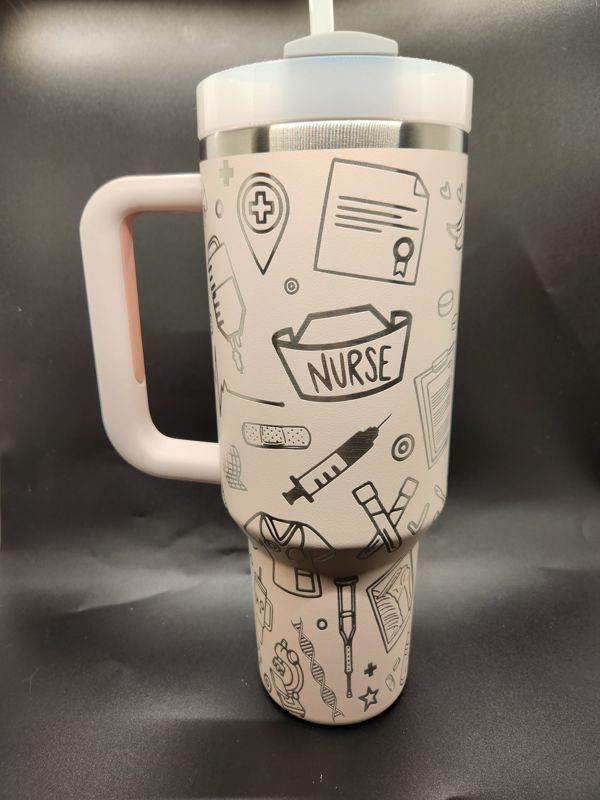 Medical Doctor & Nurse Themed Tumbler Engraved Stanley Quencher 40oz (30oz Cream, Doctor/Nurse Design)