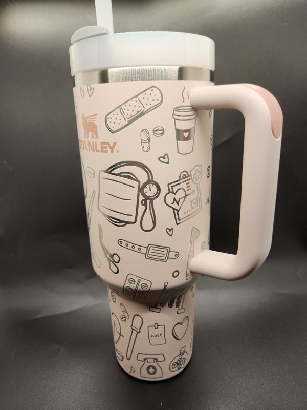 Medical Doctor & Nurse Themed Tumbler Engraved Stanley Quencher 40oz (30oz Cream, Doctor/Nurse Design)