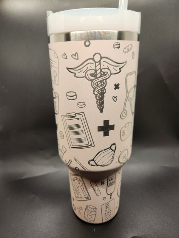 Medical Doctor & Nurse Themed Tumbler Engraved Stanley Quencher 40oz (30oz Cream, Doctor/Nurse Design)