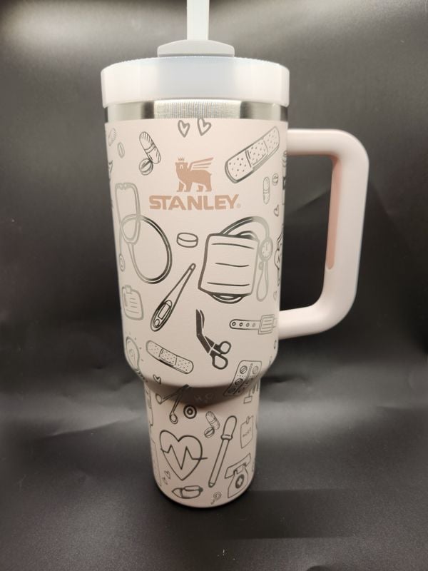 Medical Doctor & Nurse Themed Tumbler Engraved Stanley Quencher 40oz (30oz Cream, Doctor/Nurse Design)