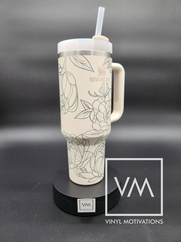 Spring Peony Tumbler Engraved Stanley Quencher 40oz (Cream 30oz, Daisy Pattern)