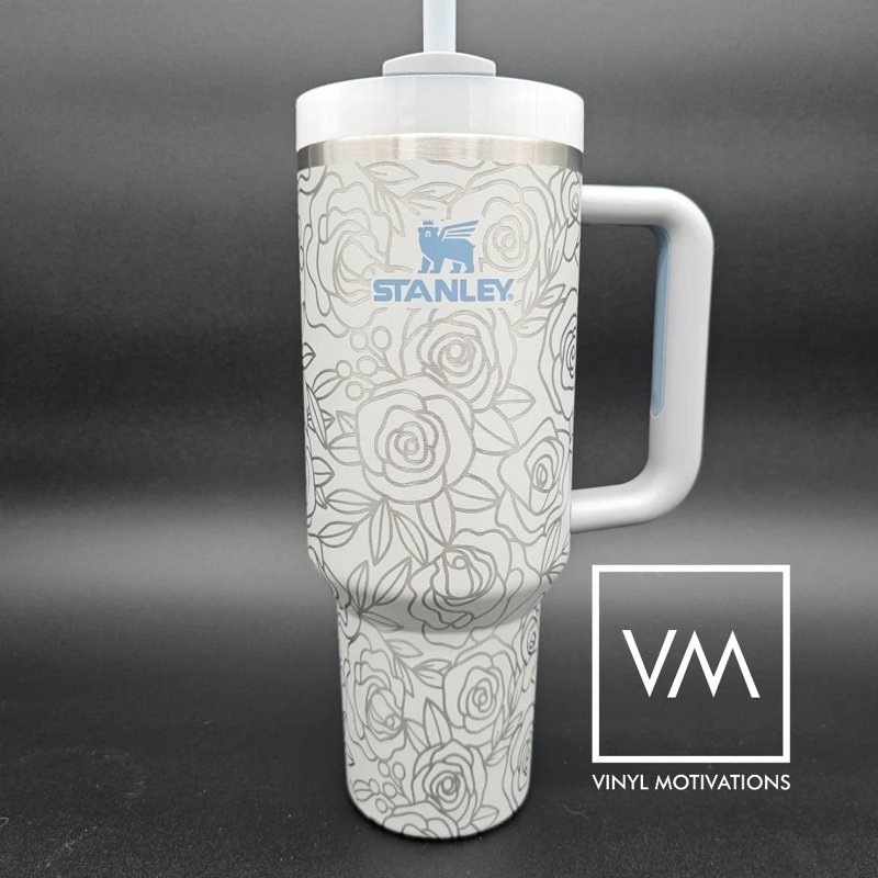 Spring Rose Tumbler Engraved Stanley Quencher 40oz (Cream 30oz, Roses)