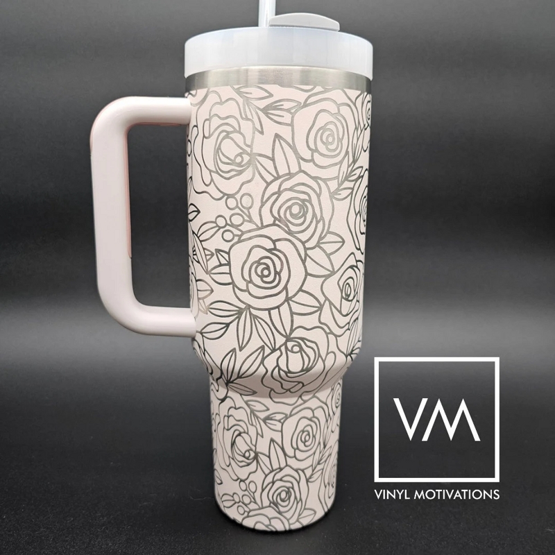 Spring Rose Tumbler Engraved Stanley Quencher 40oz (Cream 30oz, Roses)