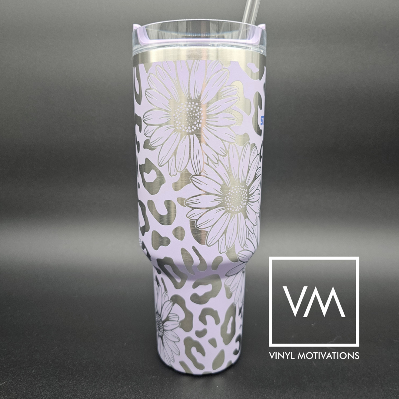 Daisy Leopard Print 40oz Tumbler Wrap Design